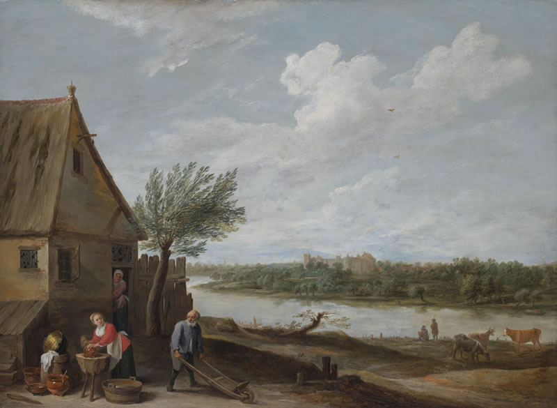 A Cottage by a River with a Distant View of a Castle