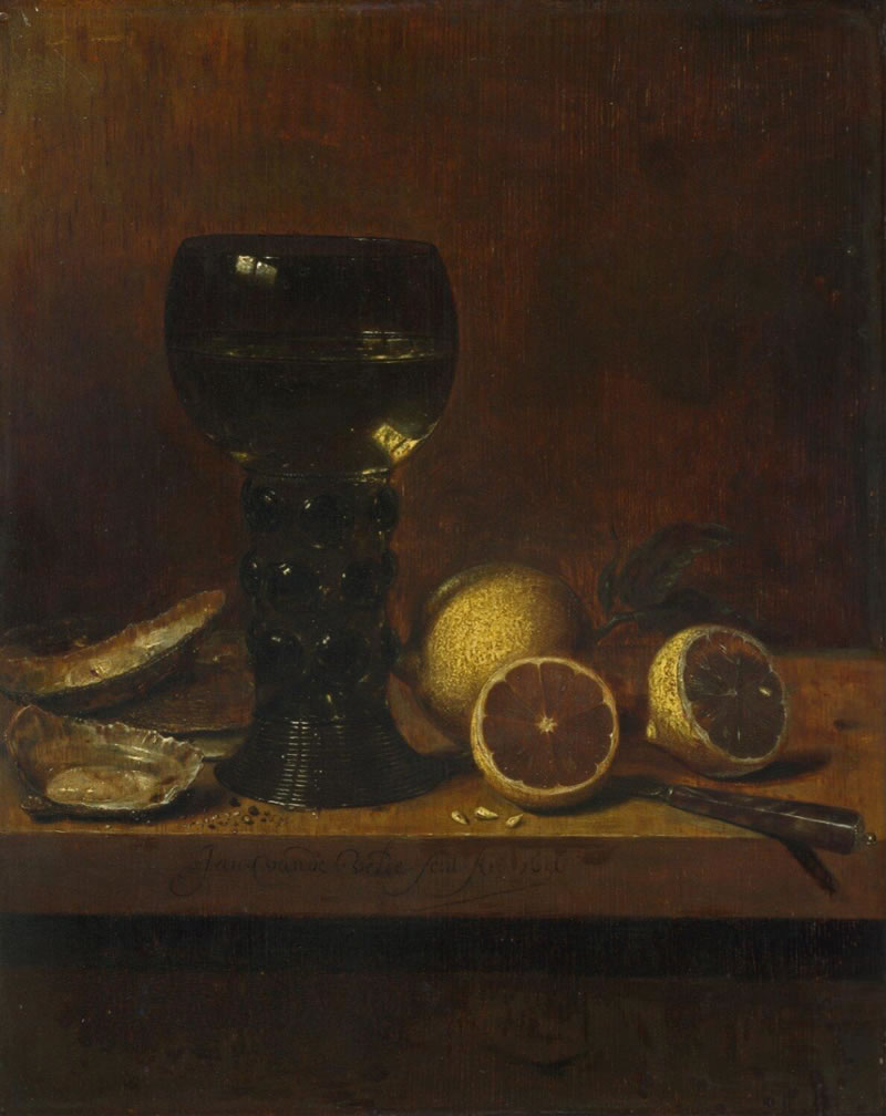 Still Life: A Goblet of Wine, Oysters and Lemons