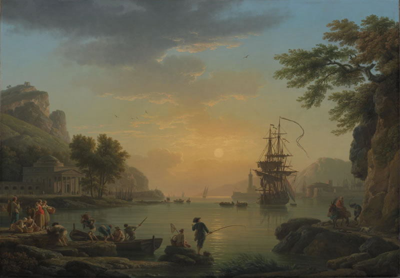A Landscape at Sunset with Fishermen returning with their Catch ('Calme')