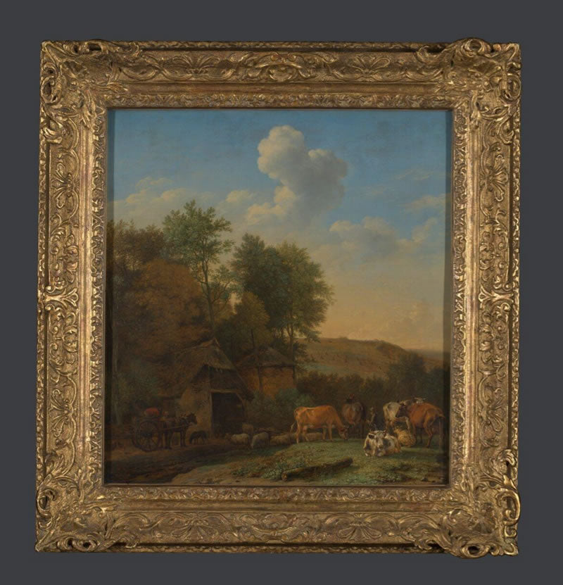 A Landscape with Cows, Sheep and Horses by a Barn