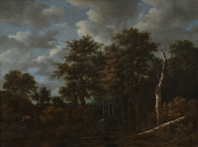 A Pool surrounded by Trees, and Two Sportsmen coursing a Hare