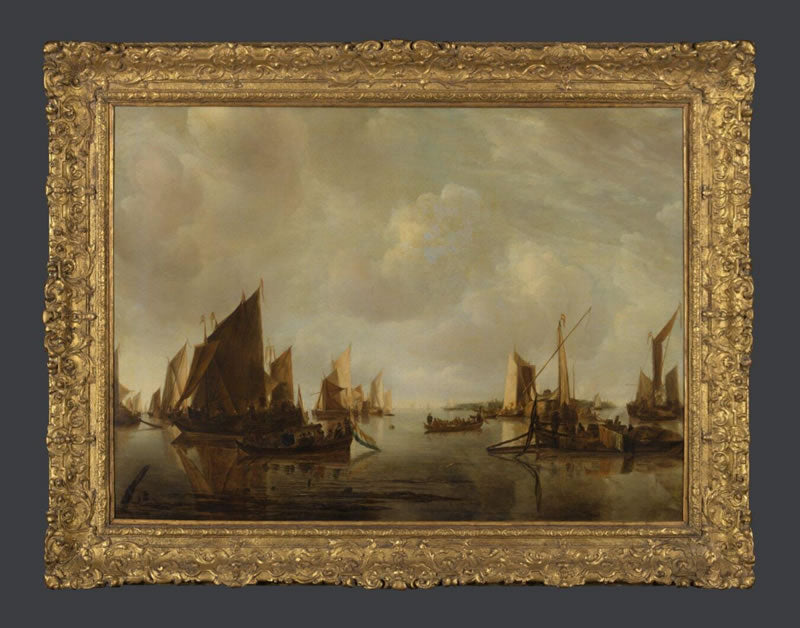 A River Scene with Dutch Vessels Becalmed