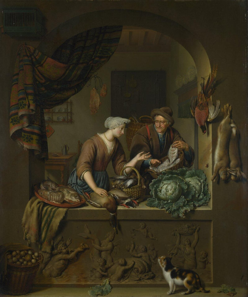 A Woman and a Fish Pedlar in a Kitchen