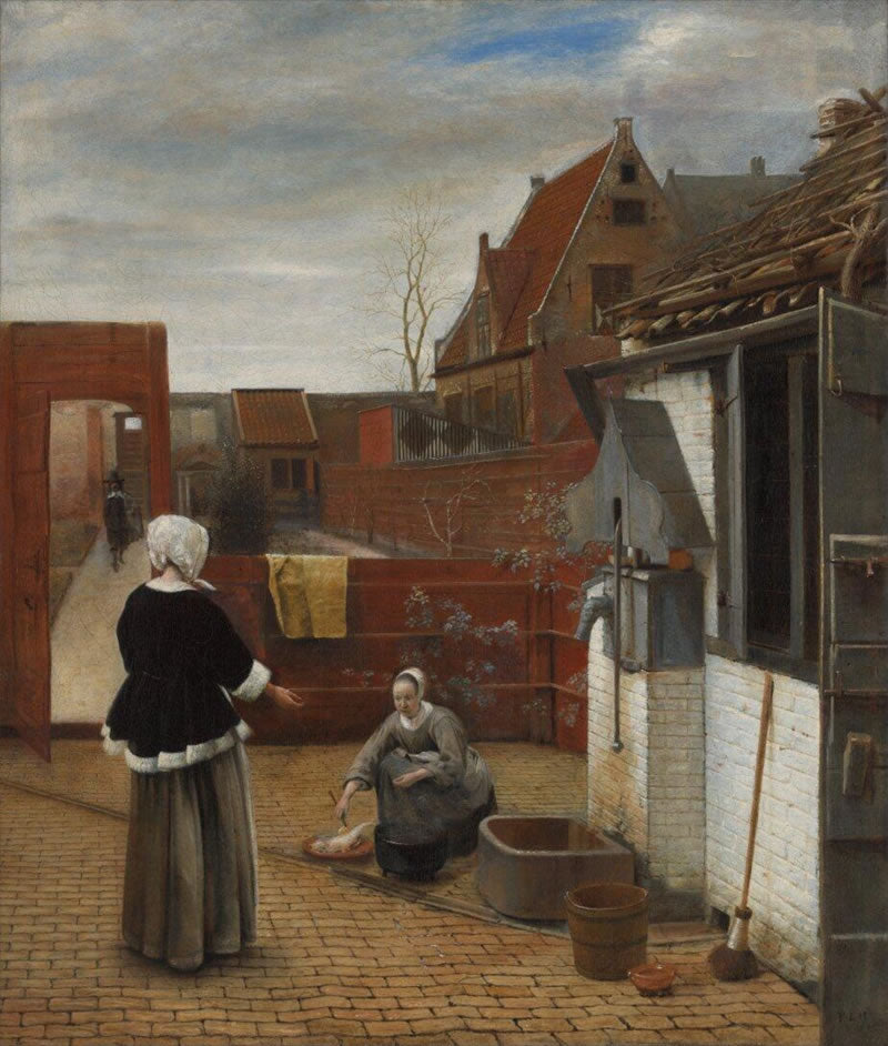 A Woman and Her Maid in a Courtyard