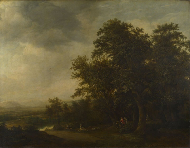 A Woody Landscape with a Stag Hunt