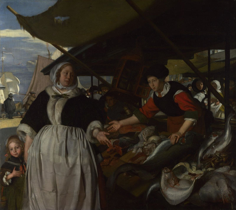 Adriana van Heusden and her Daughter at the New Fishmarket in Amsterdam