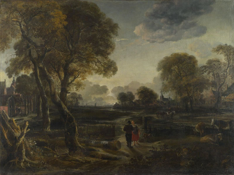 An Evening View Near a Village