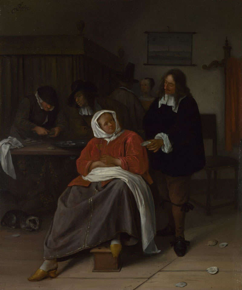 An Interior with a Man offering an Oyster to a Woman