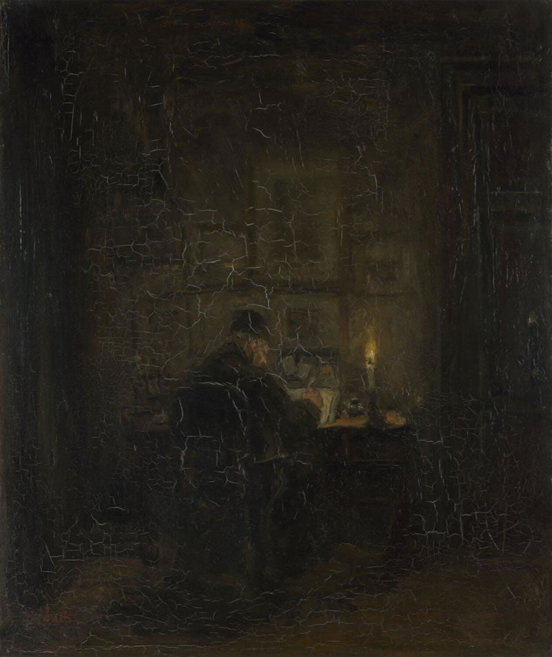 An Old Man writing by Candlelight