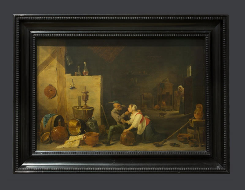 An Old Peasant caresses a Kitchen Maid in a Stable
