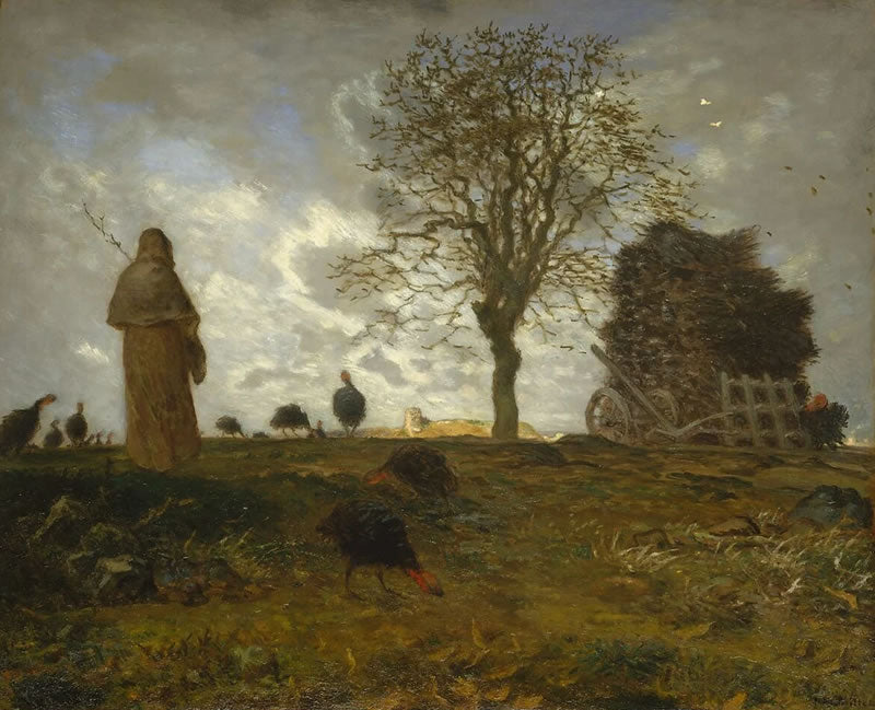 Autumn Landscape with a Flock of Turkeys