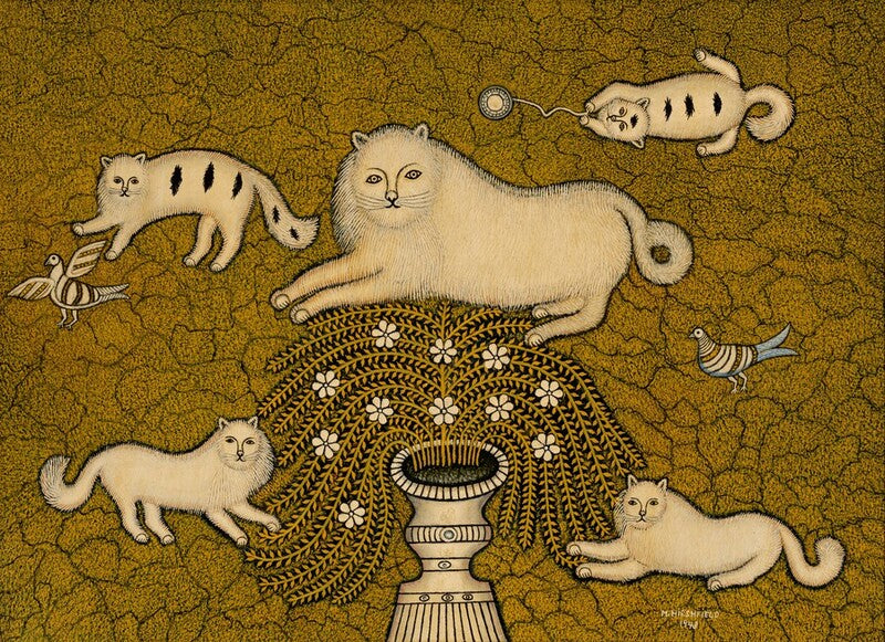 Cat and Kittens on the Grass
