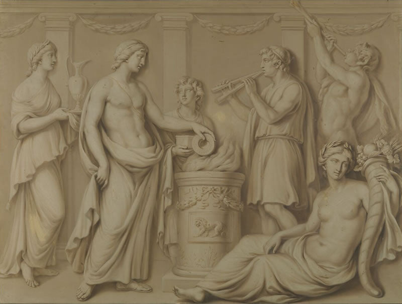 Ceremonial scene with Abundance and Piping Pan