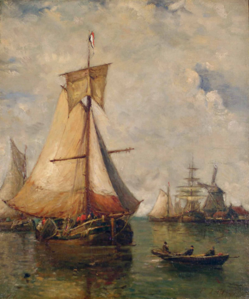 Dutch river scene with boats