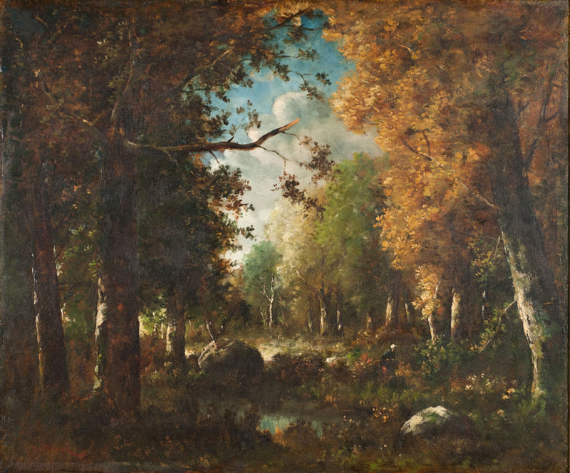 Forest clearing with rocks and peasant