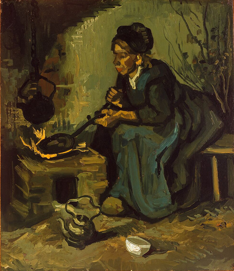 Peasant Woman Cooking by a Fireplace