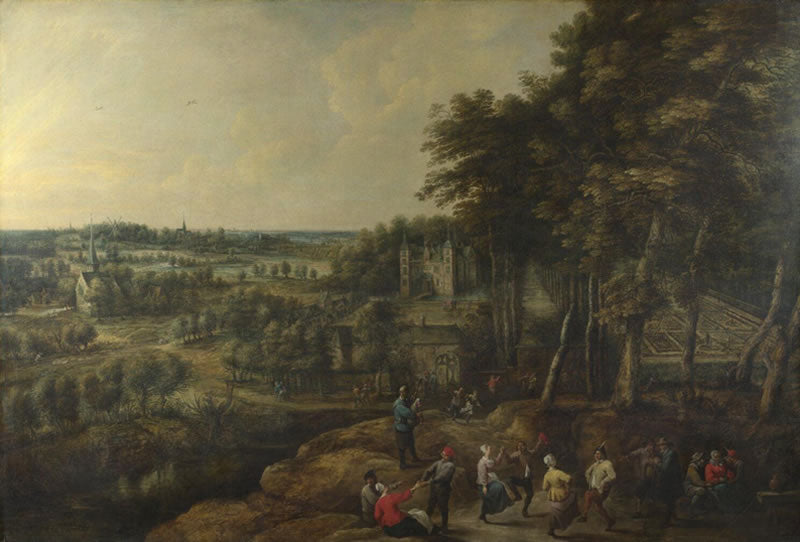 Peasants merry-making before a Country House