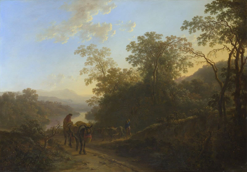 Peasants with Mules and Oxen on a Track near a River