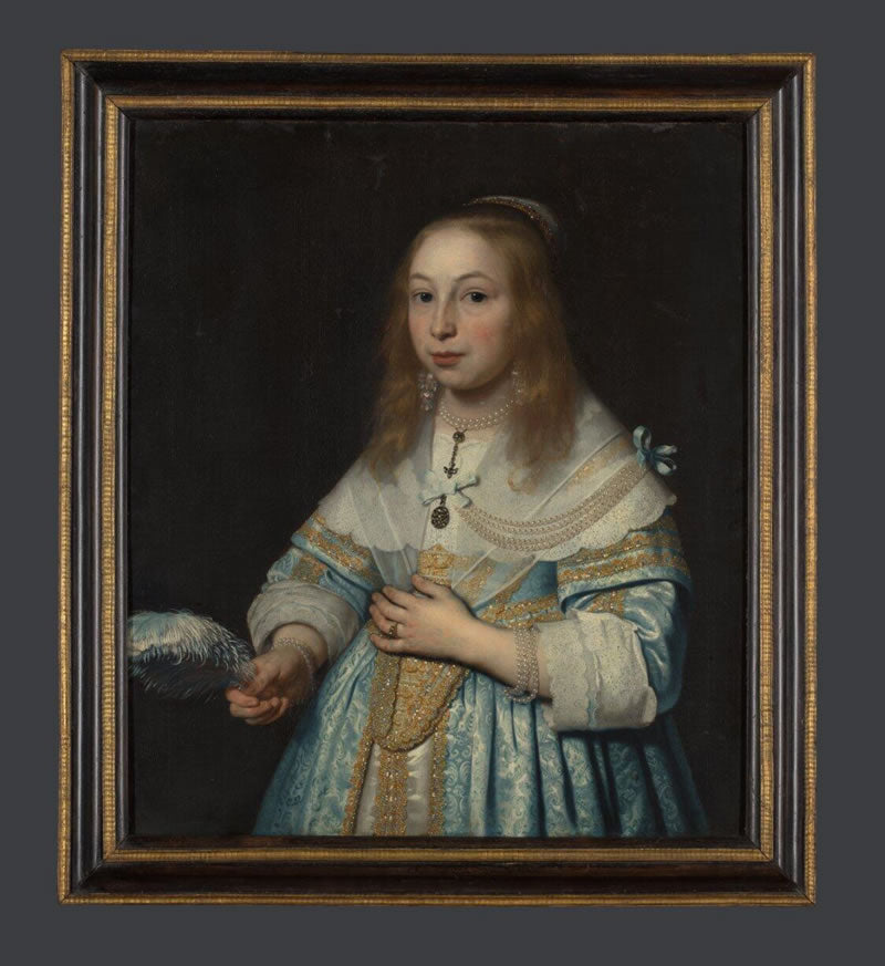 Portrait of a Girl in Pale Blue with an Ostrich Feather Fan