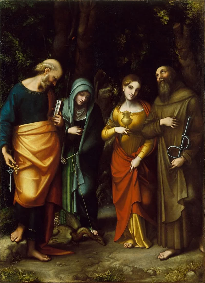 Saints Peter, Martha, Mary Magdalen, and Leonard
