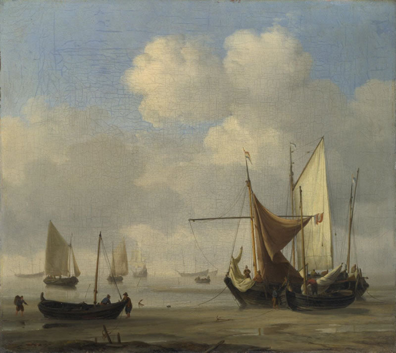 Small Dutch Vessels Aground at Low Water in A Calm