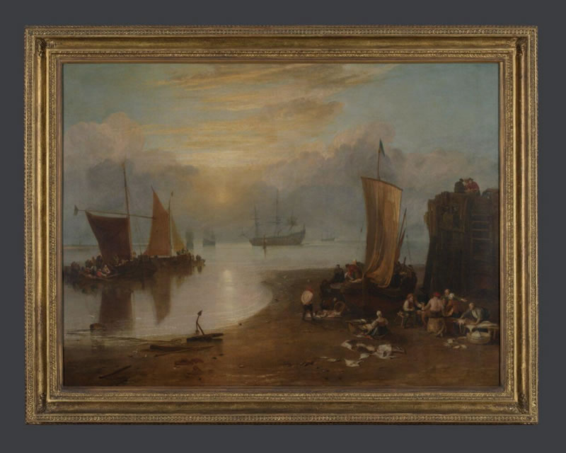 Sun rising through Vapour: Fishermen cleaning and selling Fish