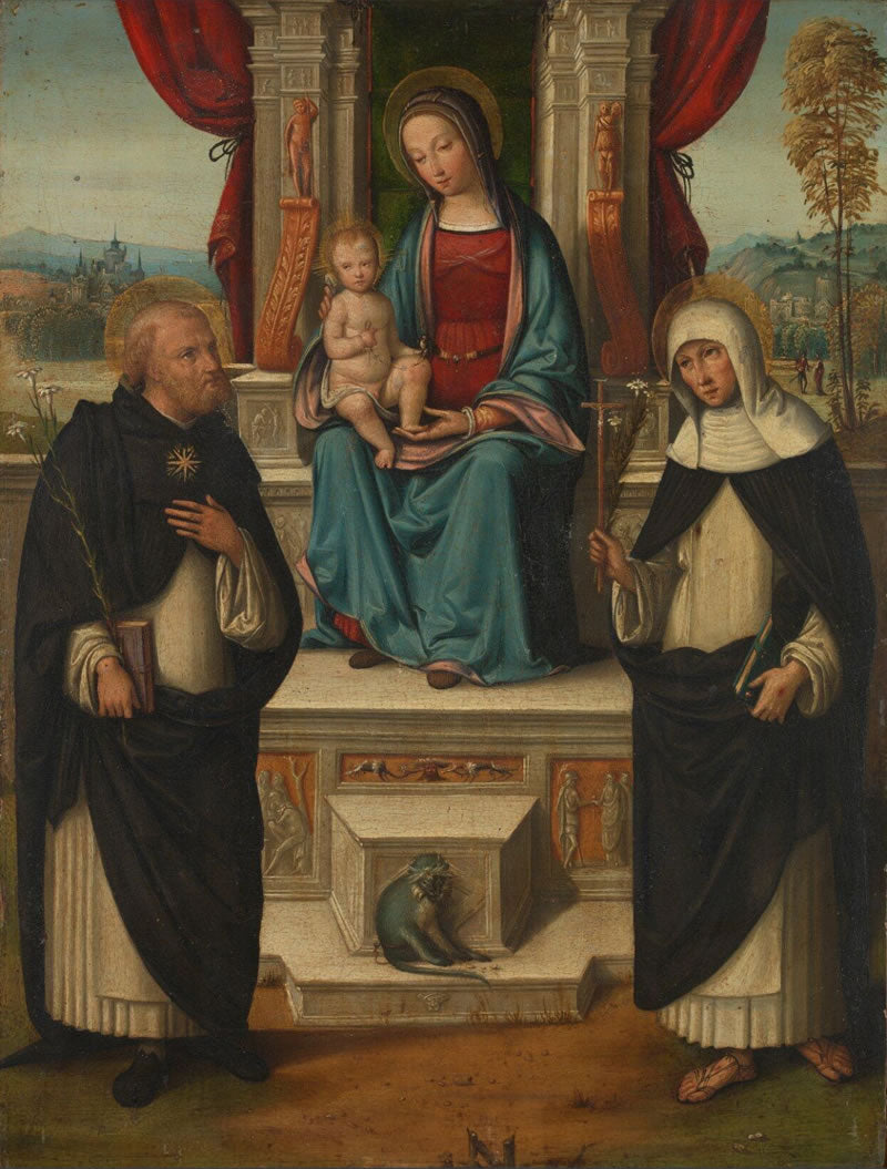 The Virgin and Child enthroned with Saint Dominic and Saint Catherine of Siena ('Madonna della Scimmia')