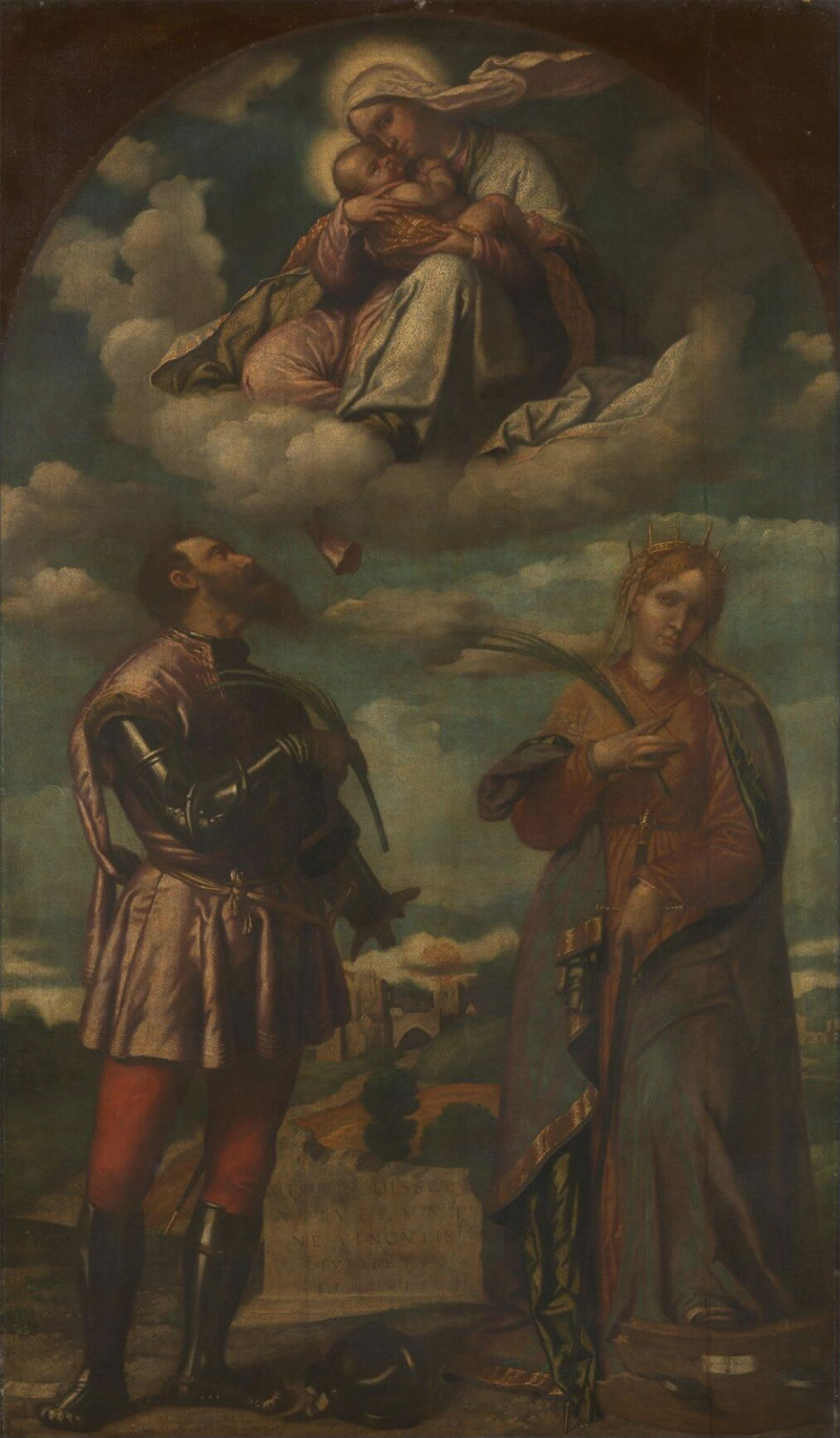 The Virgin with the Infant Christ, seated upon Clouds above Saint Hippolytus and Saint Catherine of Alexandria