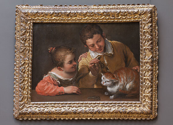 Two Children Teasing a Cat