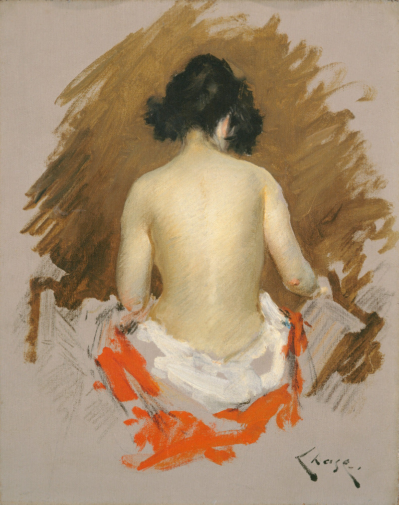 Artistic depiction of a nude figure with a brown and orange background