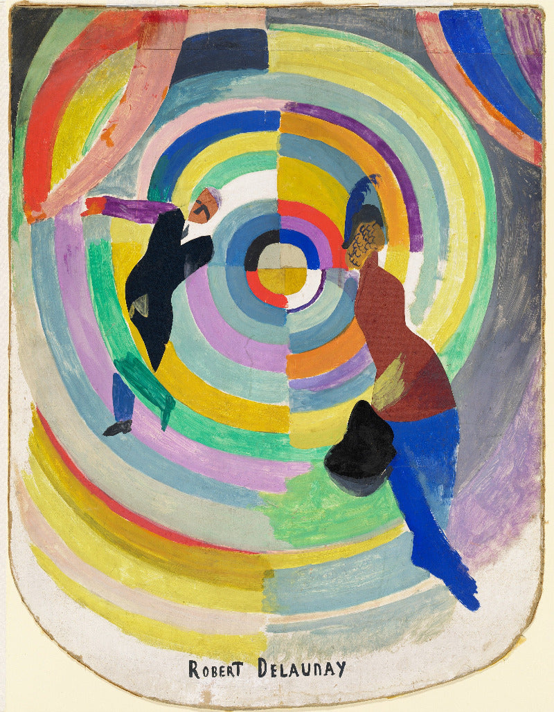 Colorful abstract artwork with two figures and concentric circles by Robert Delaunay