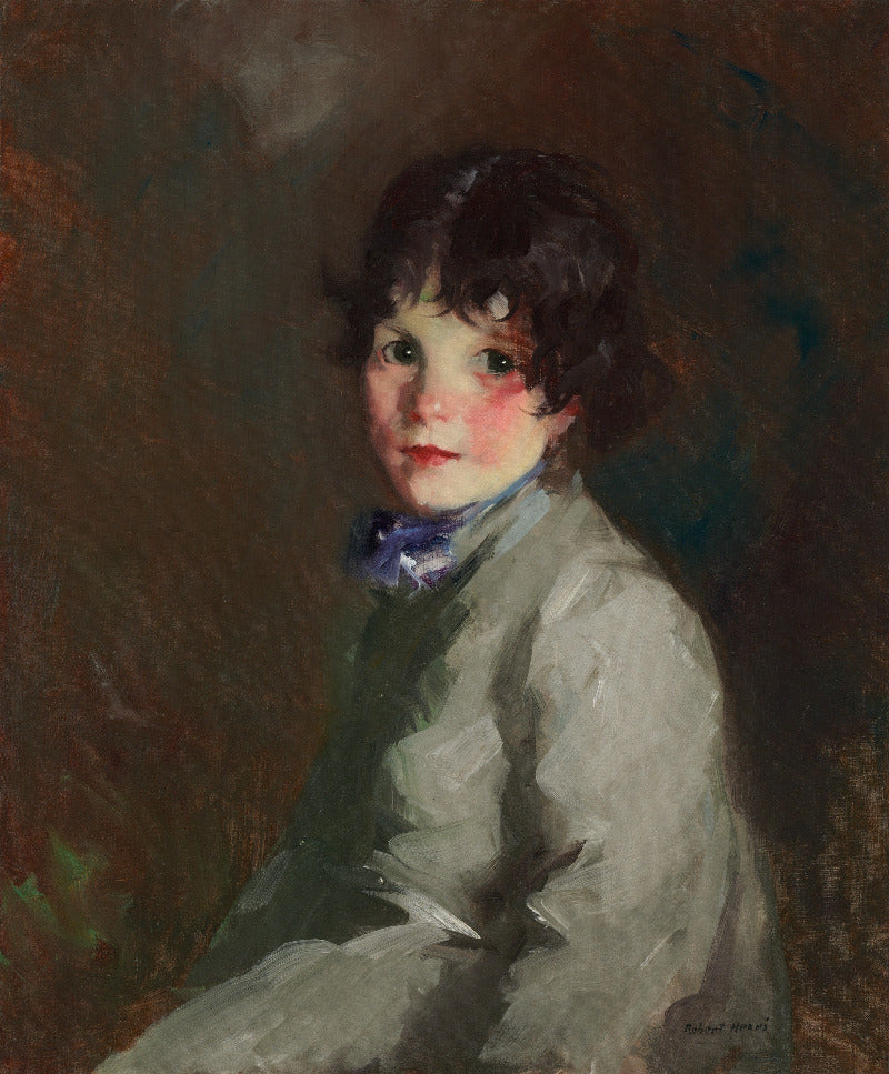 Painting of a young boy with a dark background