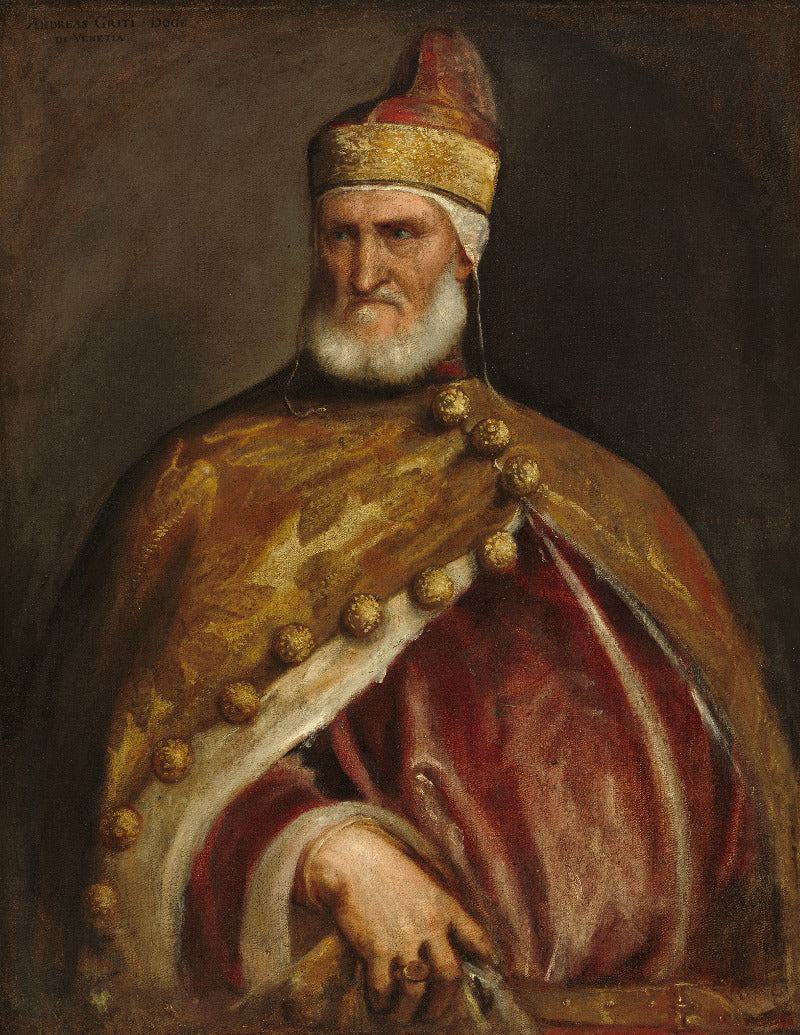 Portrait of a man in regal attire with a gold headpiece and red robe.