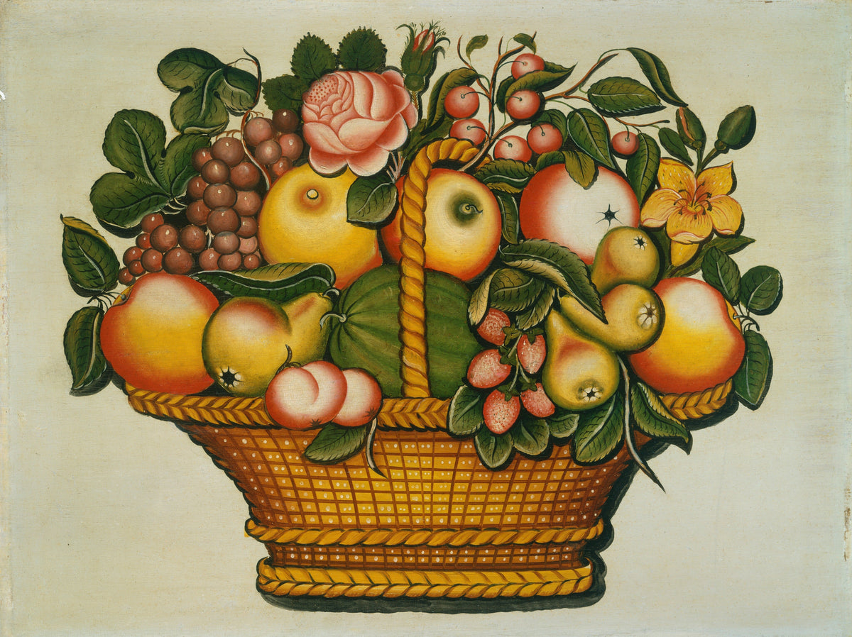 Basket of Fruit with Flowers